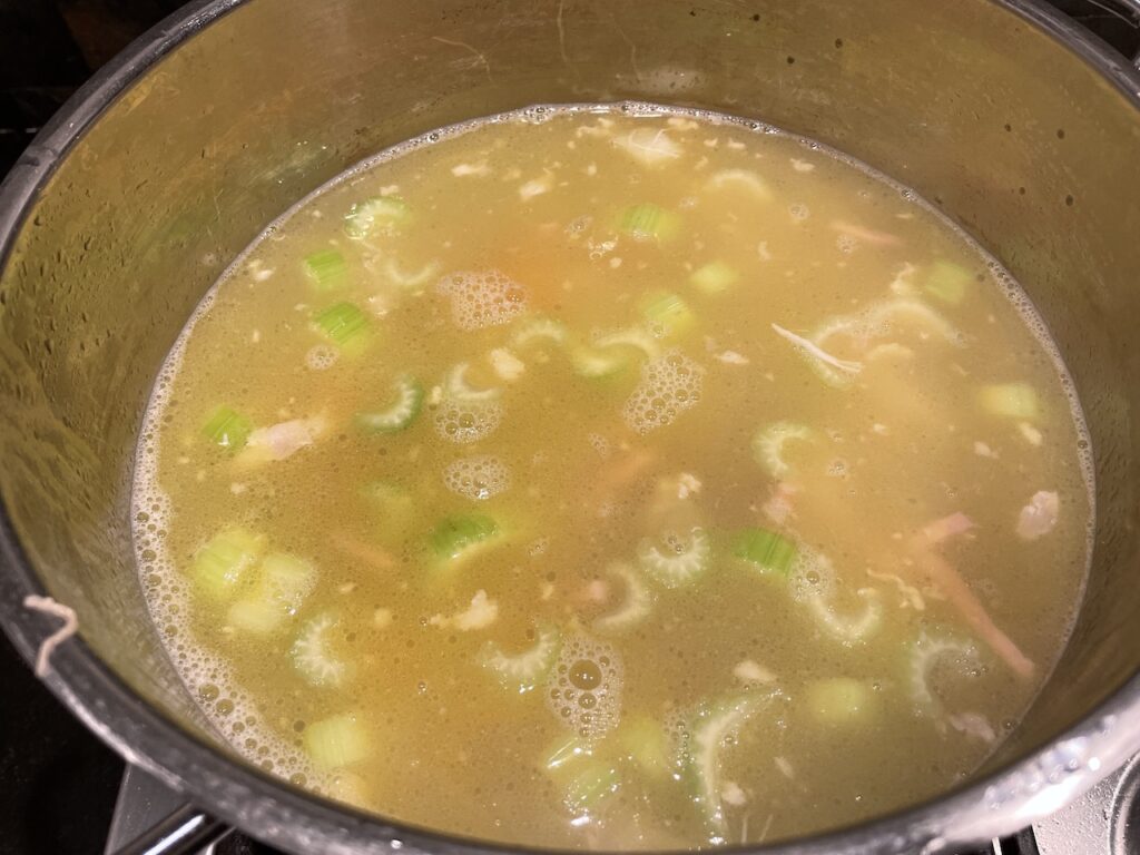 Ham, chicken, celery and carrots in Chicken broth