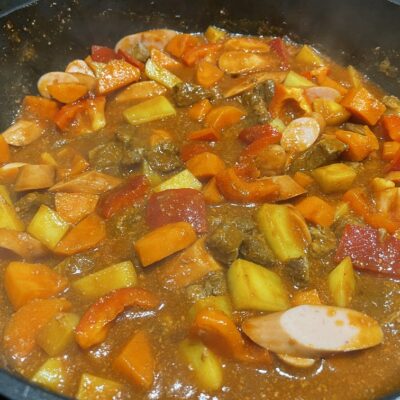 Bell-pepper-and-sausage-to-Menudo-Mixture