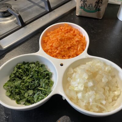 Chopped Onions, Chopped Carrot and Chopped Parsley for Lumpia Shanghai Recipe
