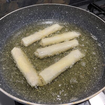 Frying the Lumpia in oil