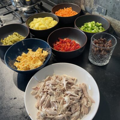 Prepared and Cut vegetables for Sweet Chicken Macaroni Salad