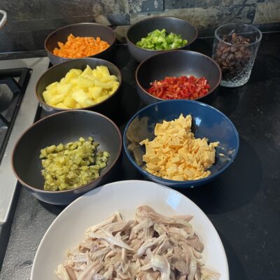 Prepared and Cut vegetables for Sweet Chicken Macaroni Salad2