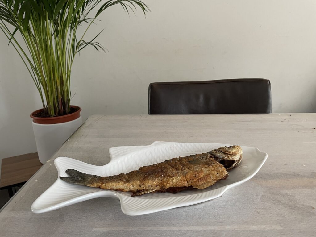 Fried Fish on white Plate